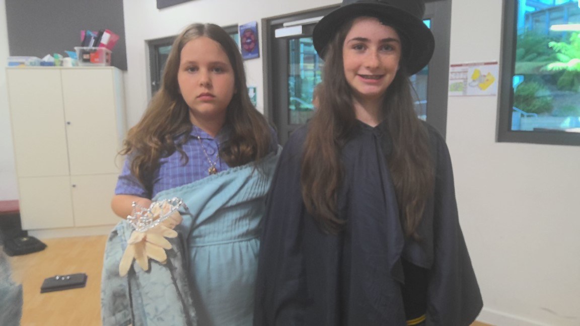 Year 7 students Mikenzi Kappatos and Ella Gordon in costume for their performance of Sleeping Beauty.
